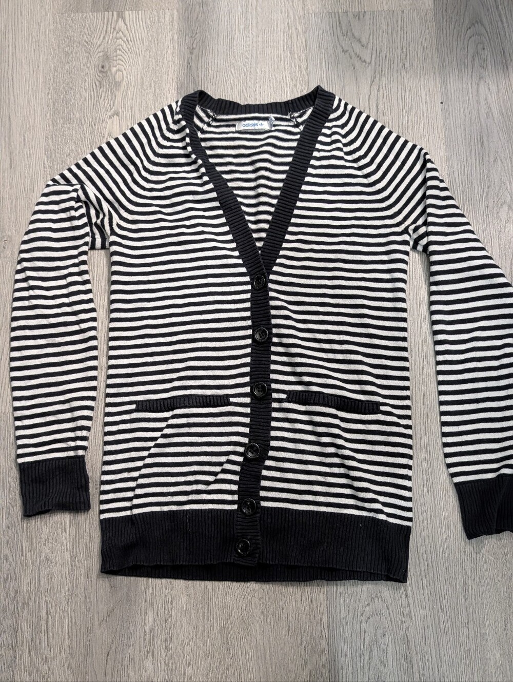 Adidas Originals Black White Striped Button Cardigan Sweater XS